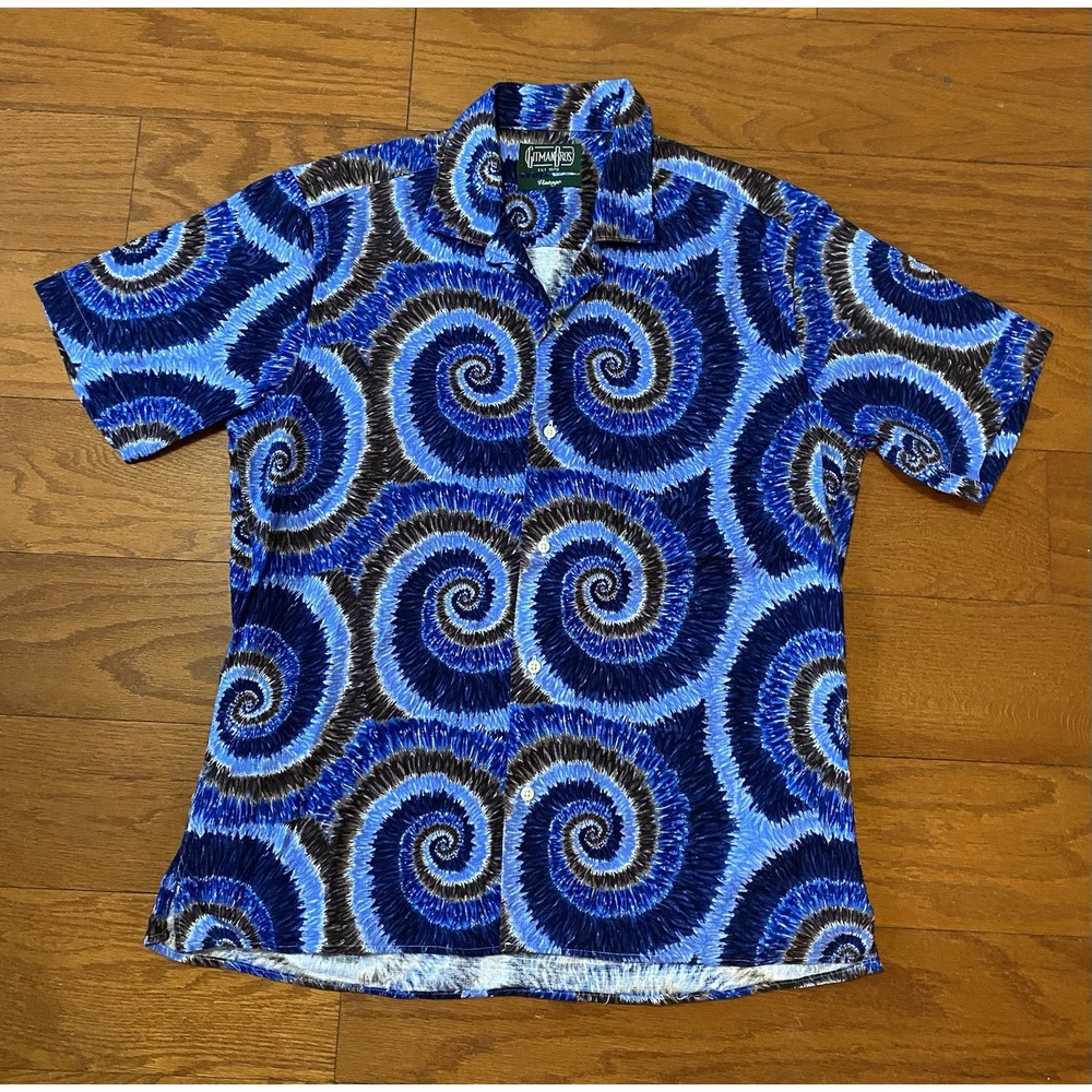 Men's Gitman Bros. Vintage Cotton Tie Dye Spiral Abstract Hawaiian Shirt Medium